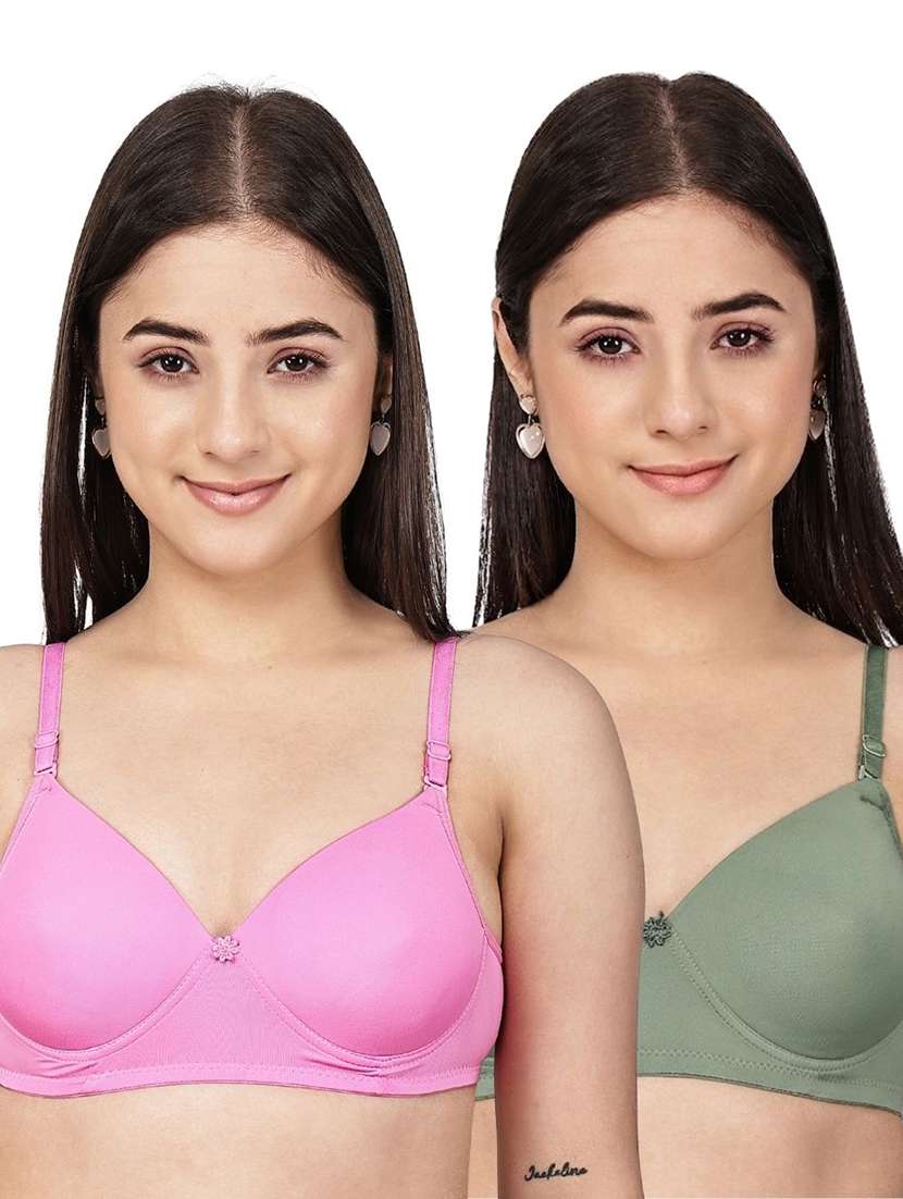 women pack of 2 solid full coverage t-shirt bra