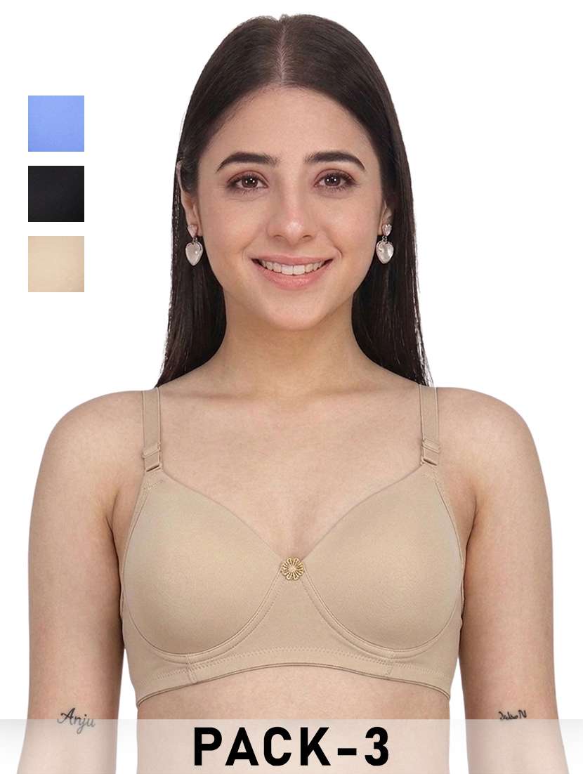 women pack of 3 solid three fourth coverage t-shirt bra