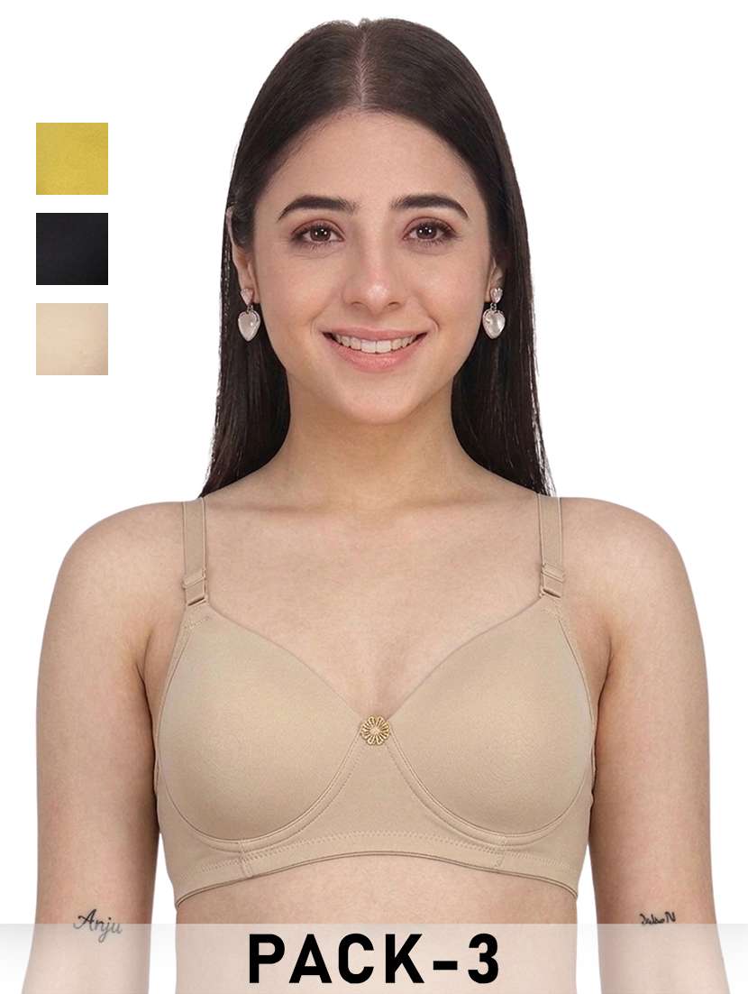 women pack of 3 solid three fourth coverage t-shirt bra