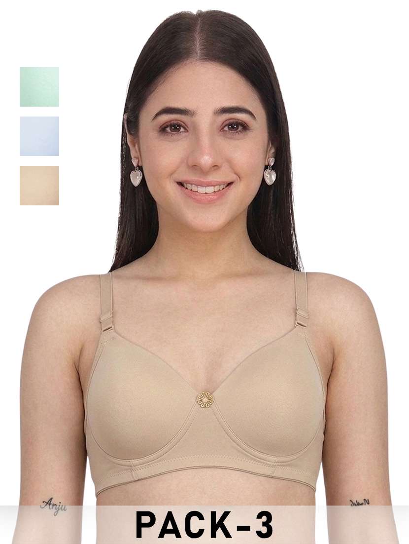 women pack of 3 solid three fourth coverage t-shirt bra