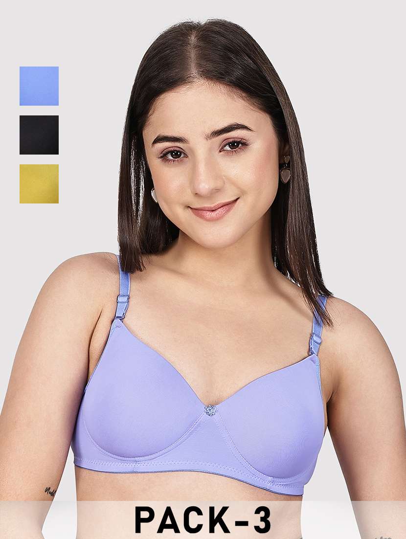 women pack of 3 solid three fourth coverage t-shirt bra