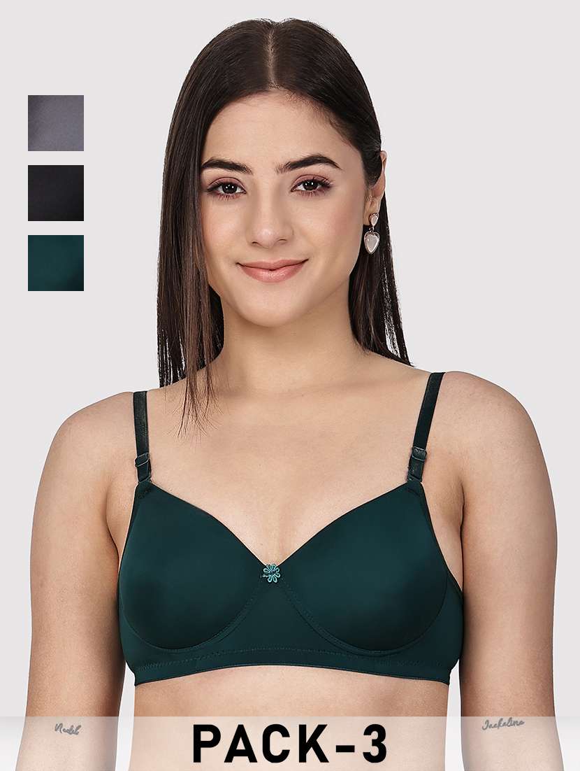 women pack of 3 solid three fourth coverage t-shirt bra