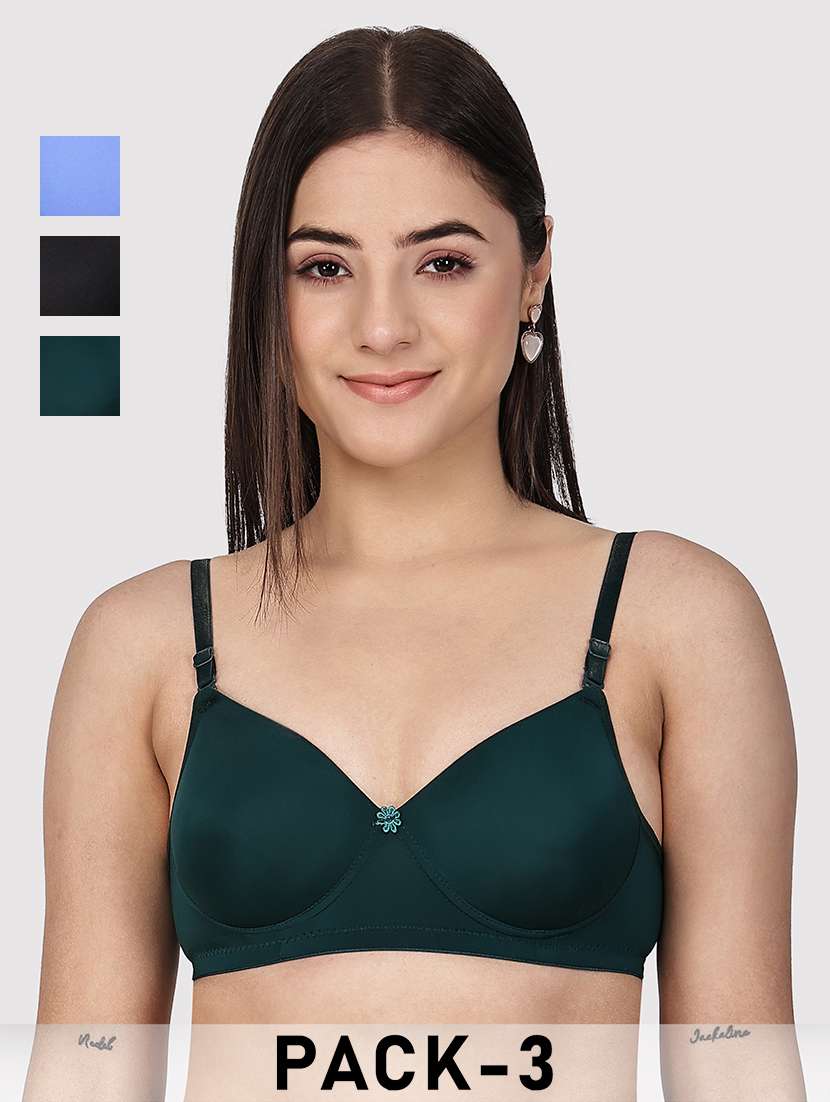 women pack of 3 solid three fourth coverage t-shirt bra