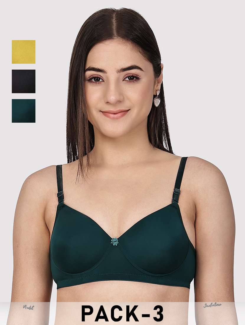 women pack of 3 solid three fourth coverage t-shirt bra