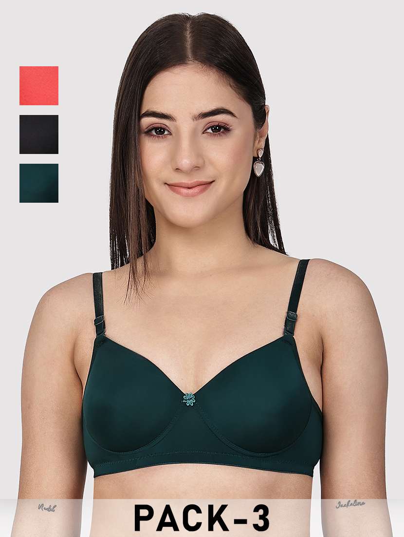 women pack of 3 solid three fourth coverage t-shirt bra
