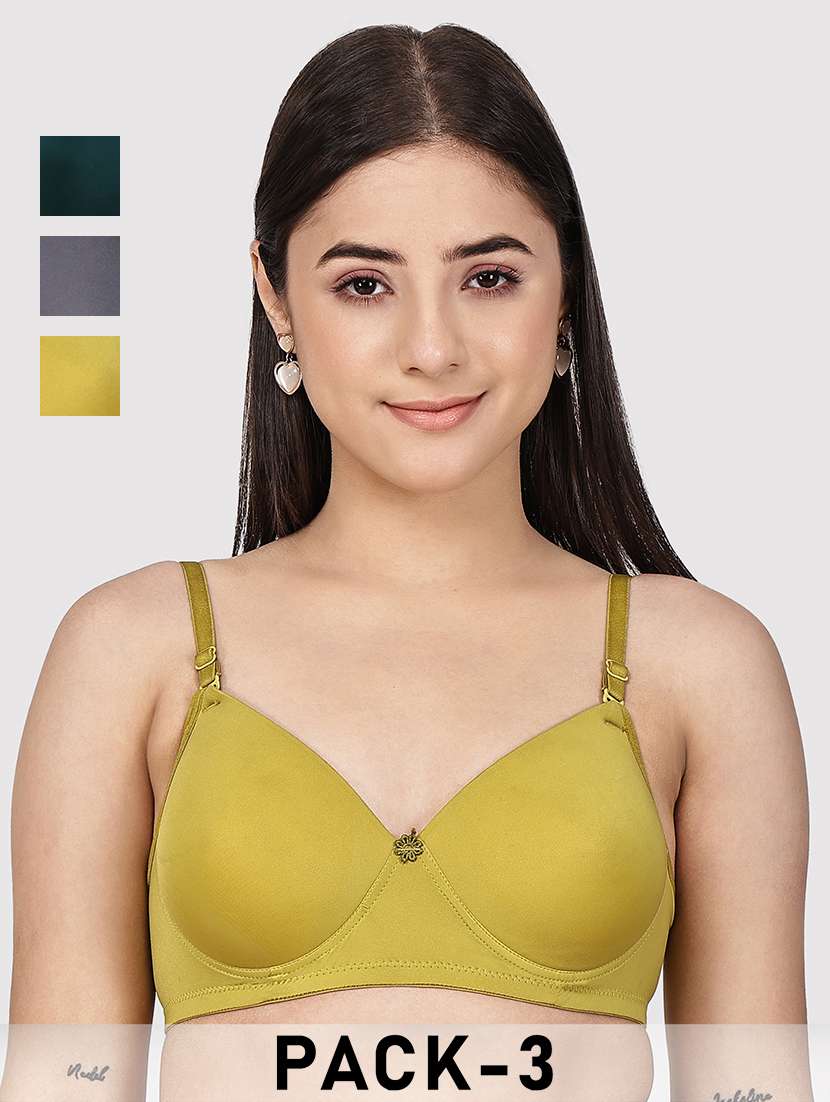 women pack of 3 solid three fourth coverage t-shirt bra