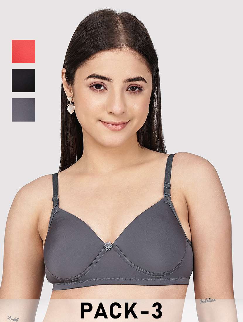 women pack of 3 solid three fourth coverage t-shirt bra