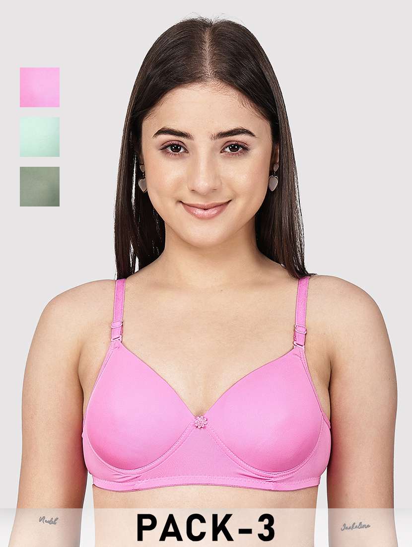 women pack of 3 solid three fourth coverage t-shirt bra