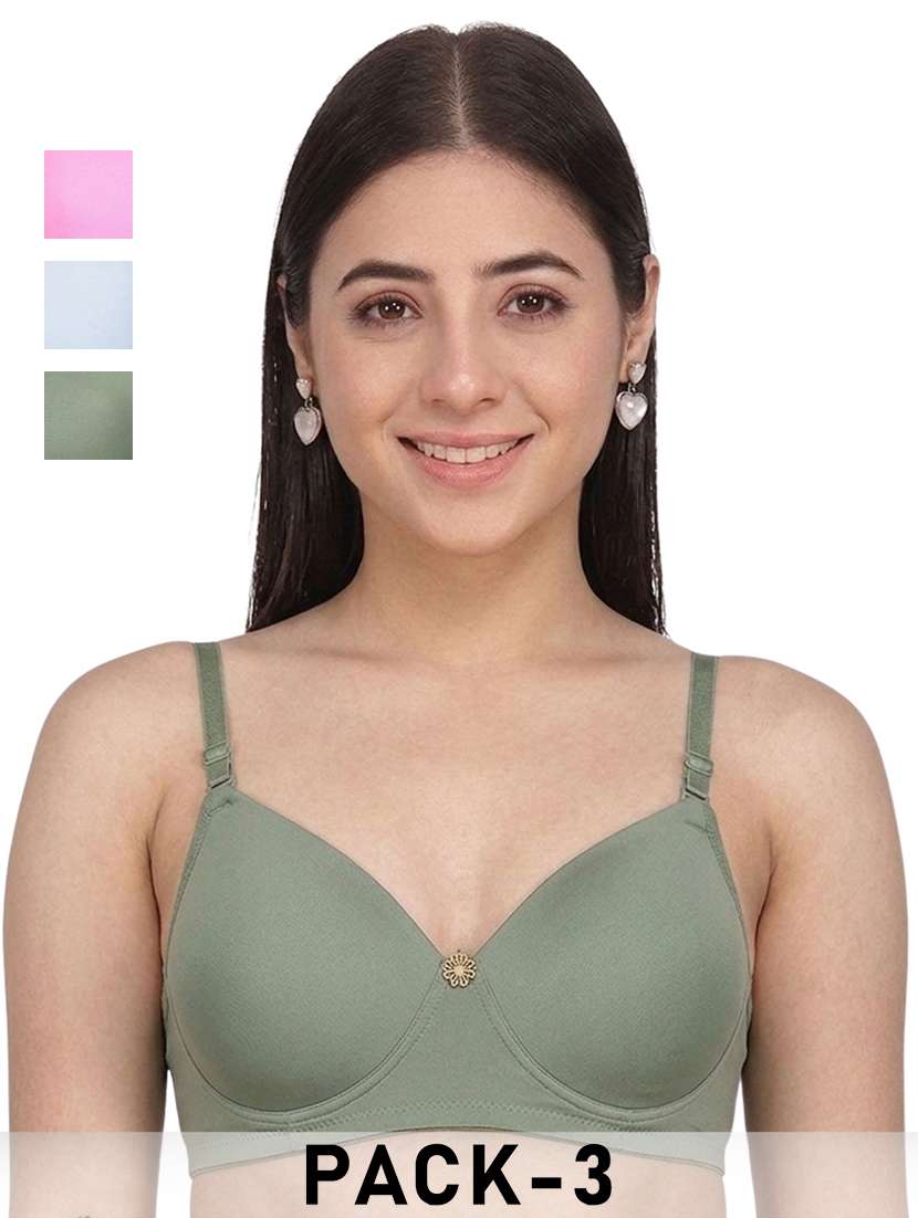 women pack of 3 solid three fourth coverage t-shirt bra