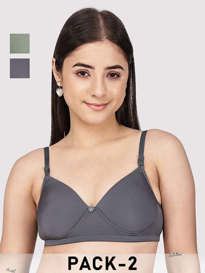 women pack of 2 solid three fourth coverage t-shirt bra