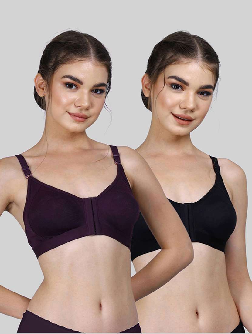 women pack of 2 solid full coverage front open bra