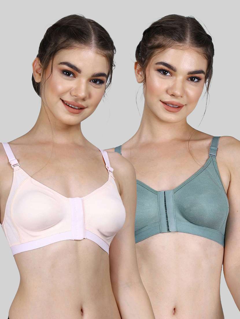 women pack of 2 solid full coverage front open bra