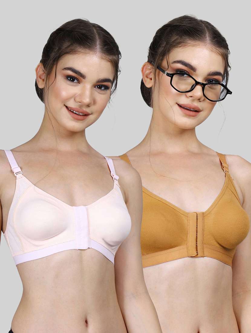 women pack of 2 solid full coverage front open bra