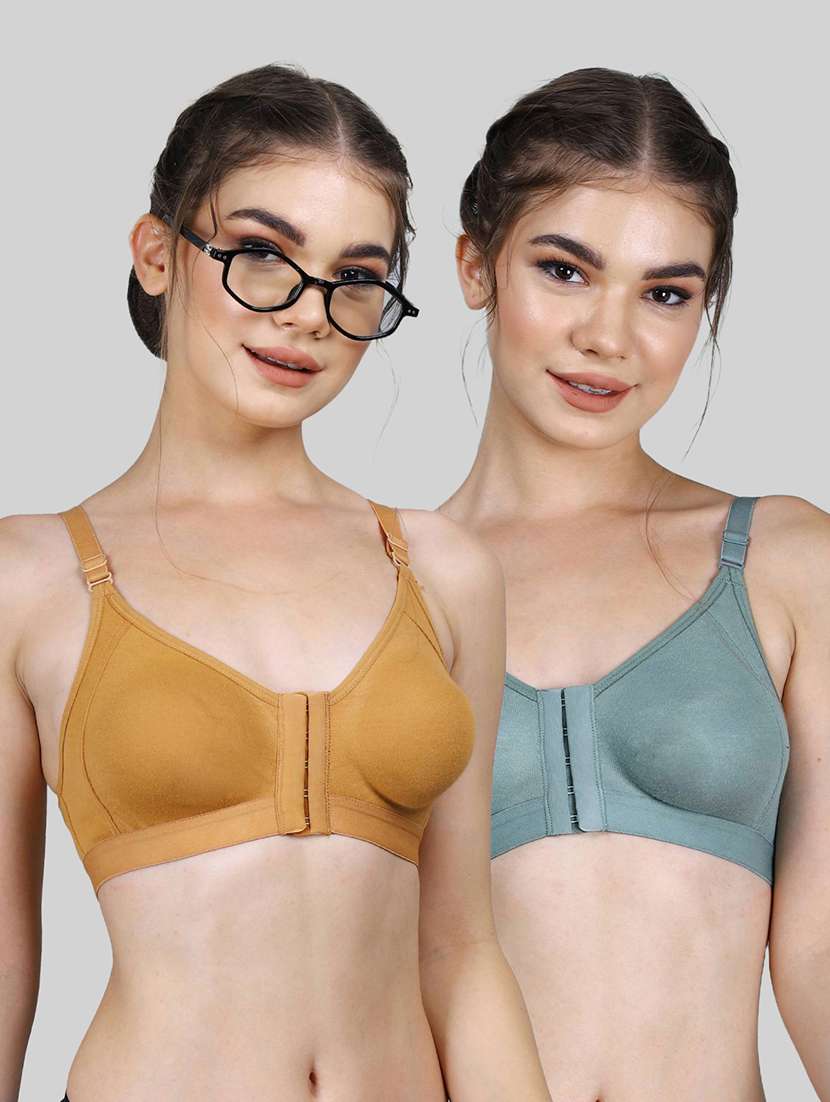 women pack of 2 solid full coverage front open bra