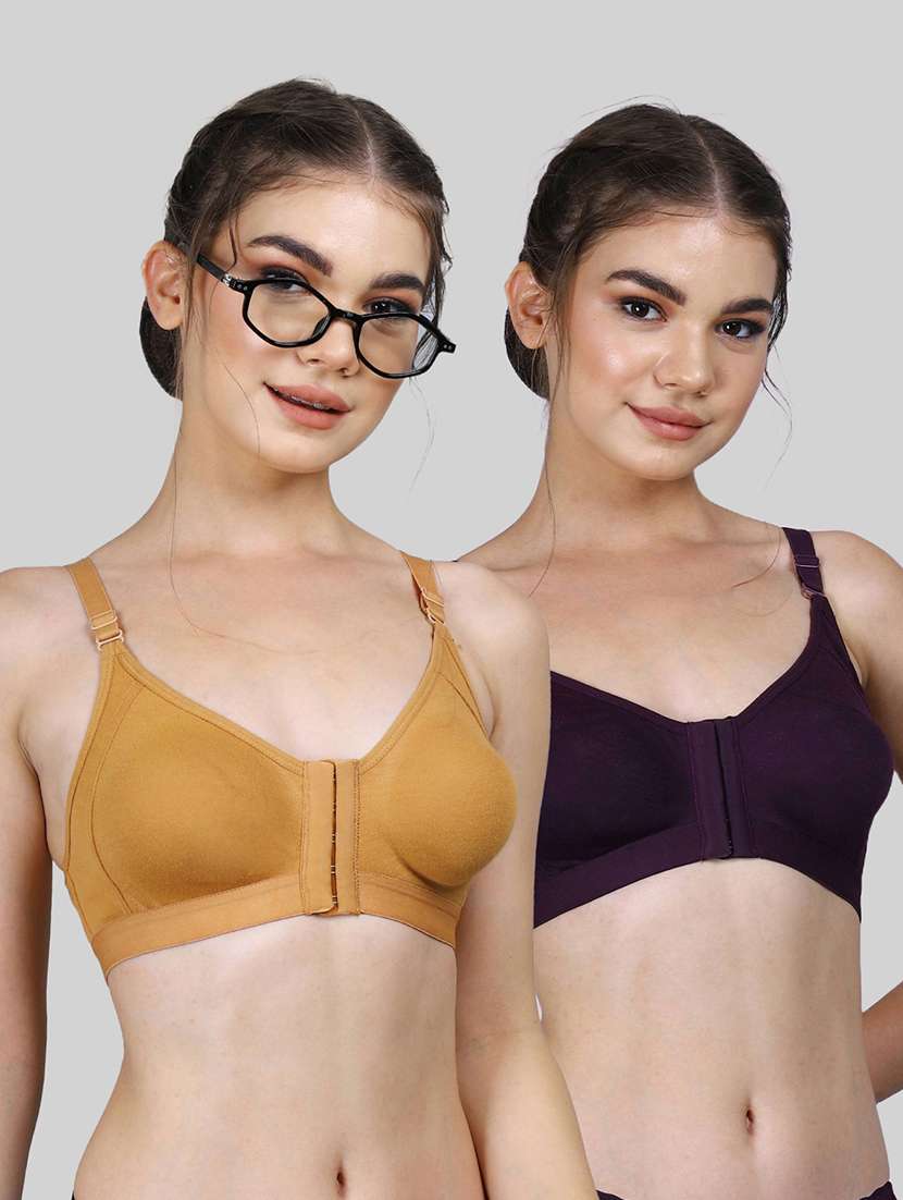 women pack of 2 solid full coverage front open bra