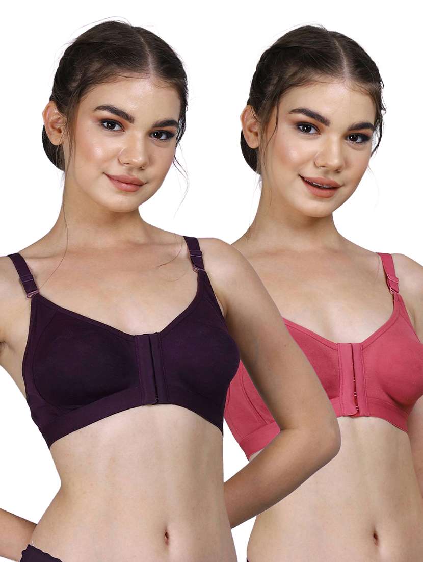 women pack of 2 solid full coverage front open bra