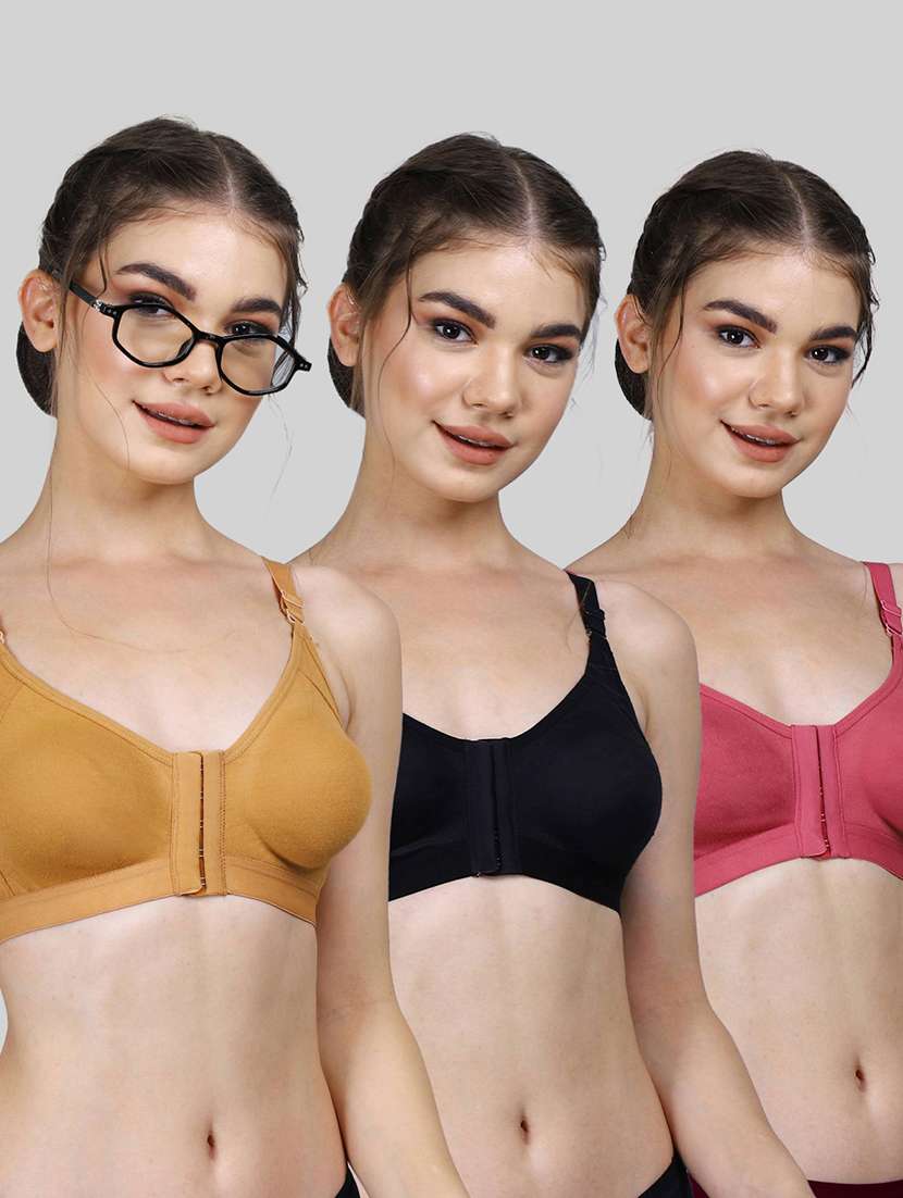 women pack of 2 solid full coverage front open bra