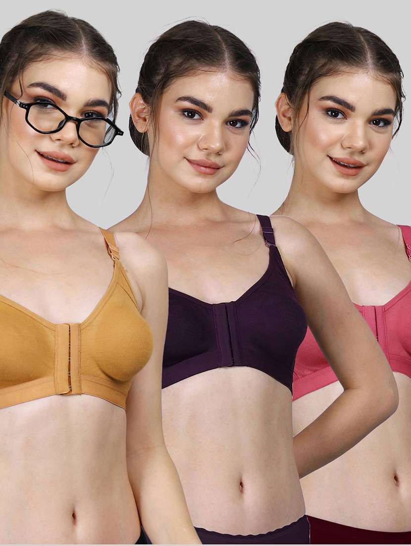 women pack of 3 solid full coverage bra