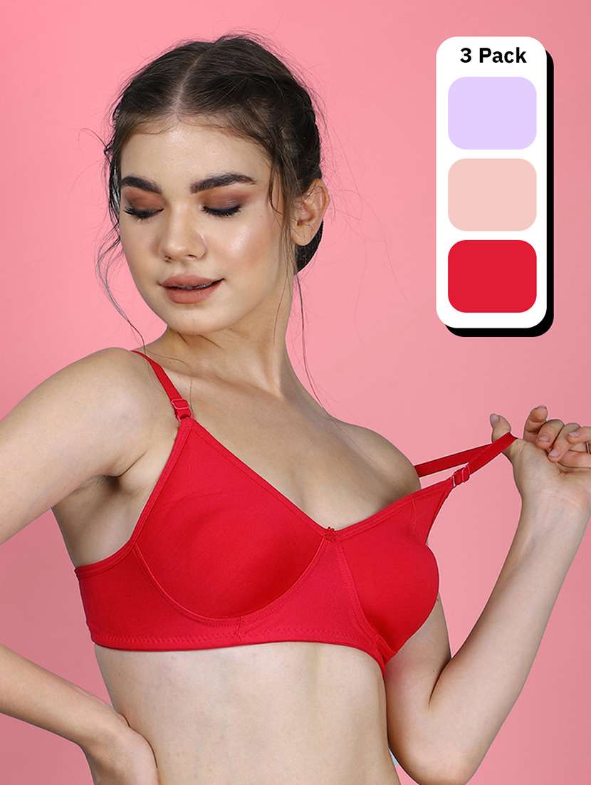 women pack of 3 solid full coverage bra