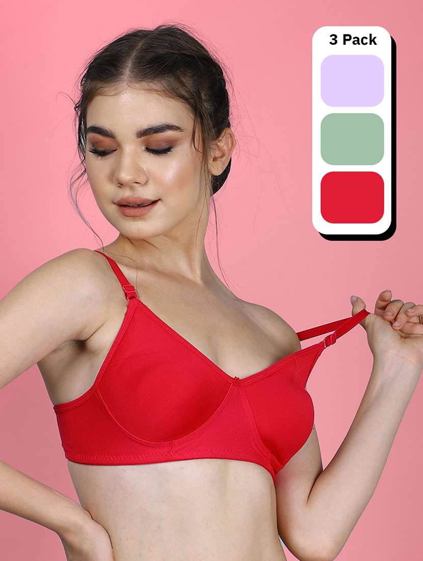 women pack of 3 solid full coverage bra