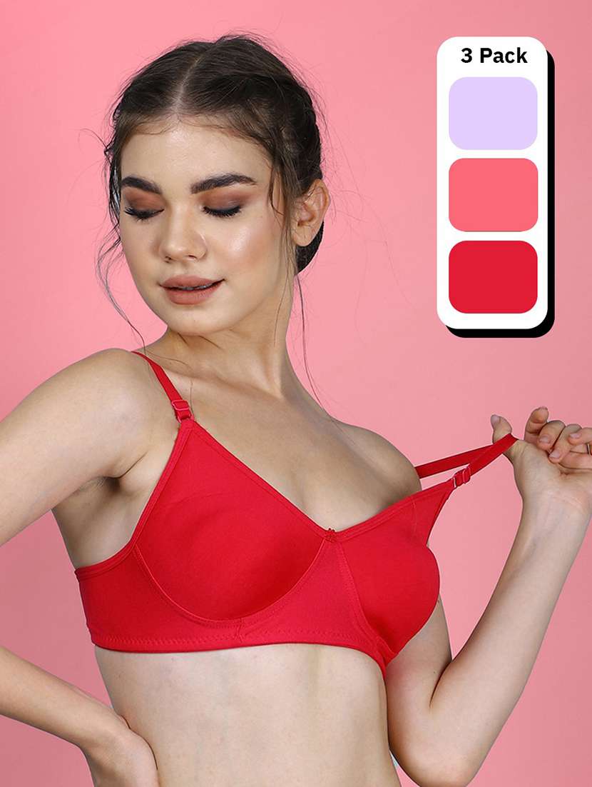 women pack of 3 solid full coverage t-shirt bra