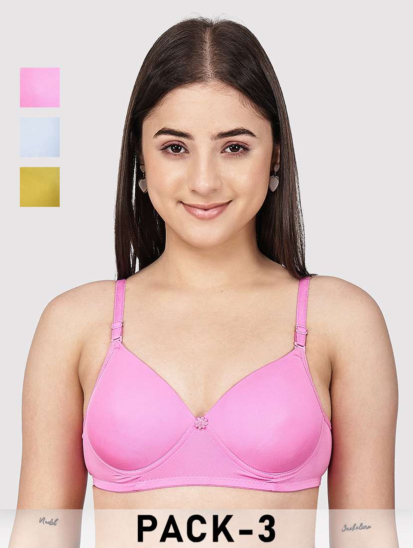 women pack of 3 solid three fourth coverage t-shirt bra