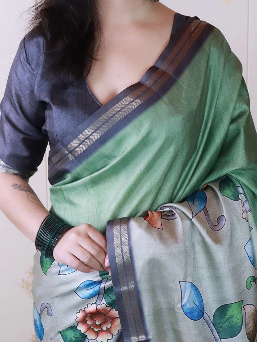 women printed casual wear saree with blouse - 22581540 -  Standard Image - 3
