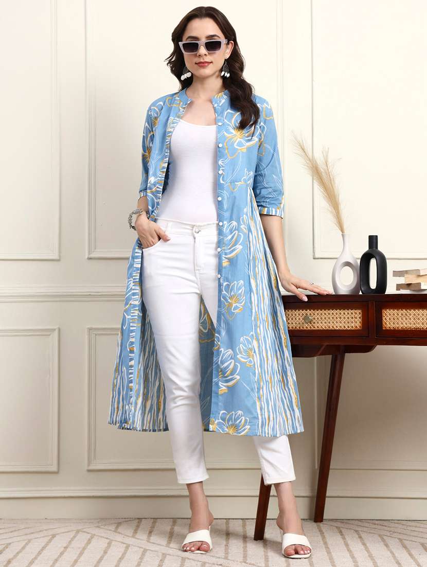 women printed three quarter sleeve ethnic shrug