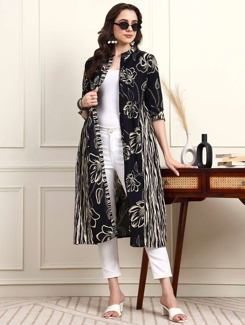women printed three quarter sleeve ethnic shrug