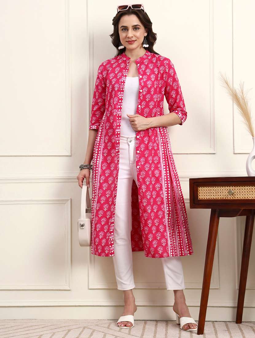 women printed three quarter sleeve ethnic shrug