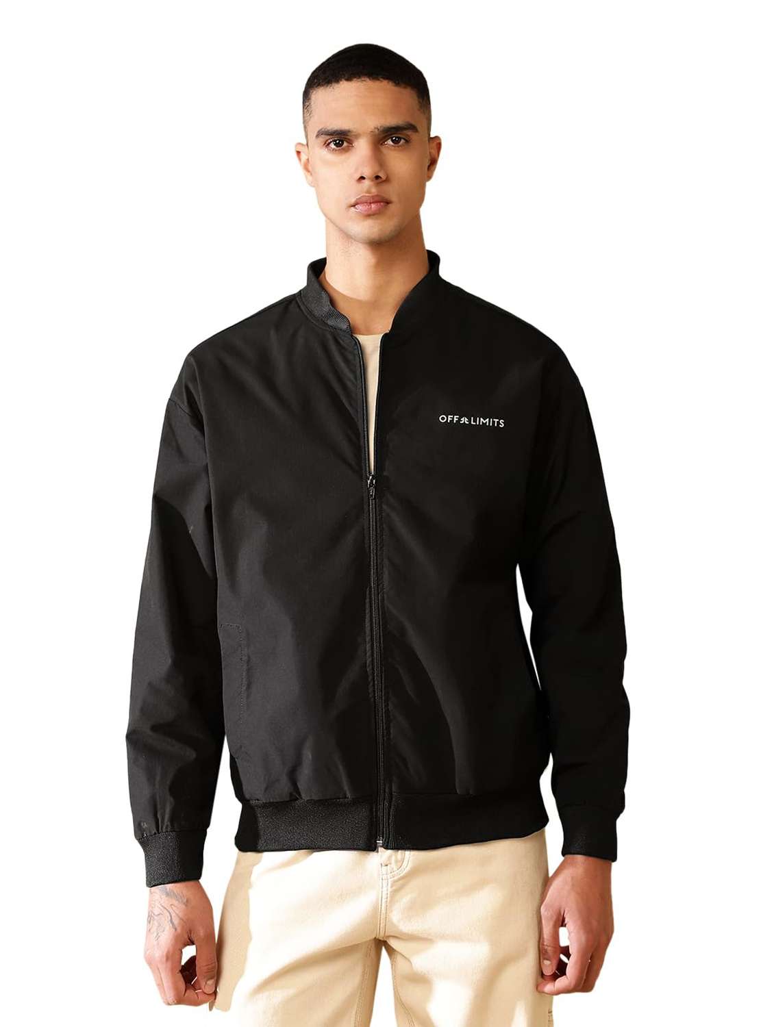 men solid long sleeves bomber jacket