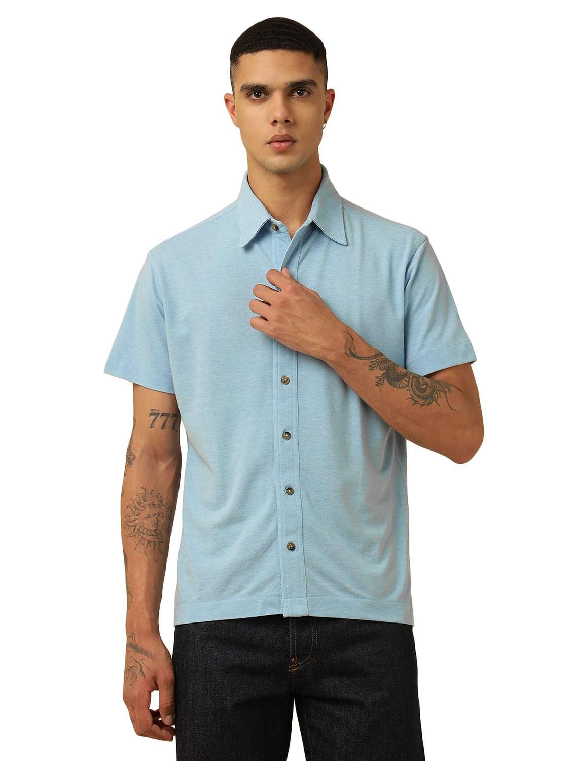 men solid short sleeves regular fit shirt
