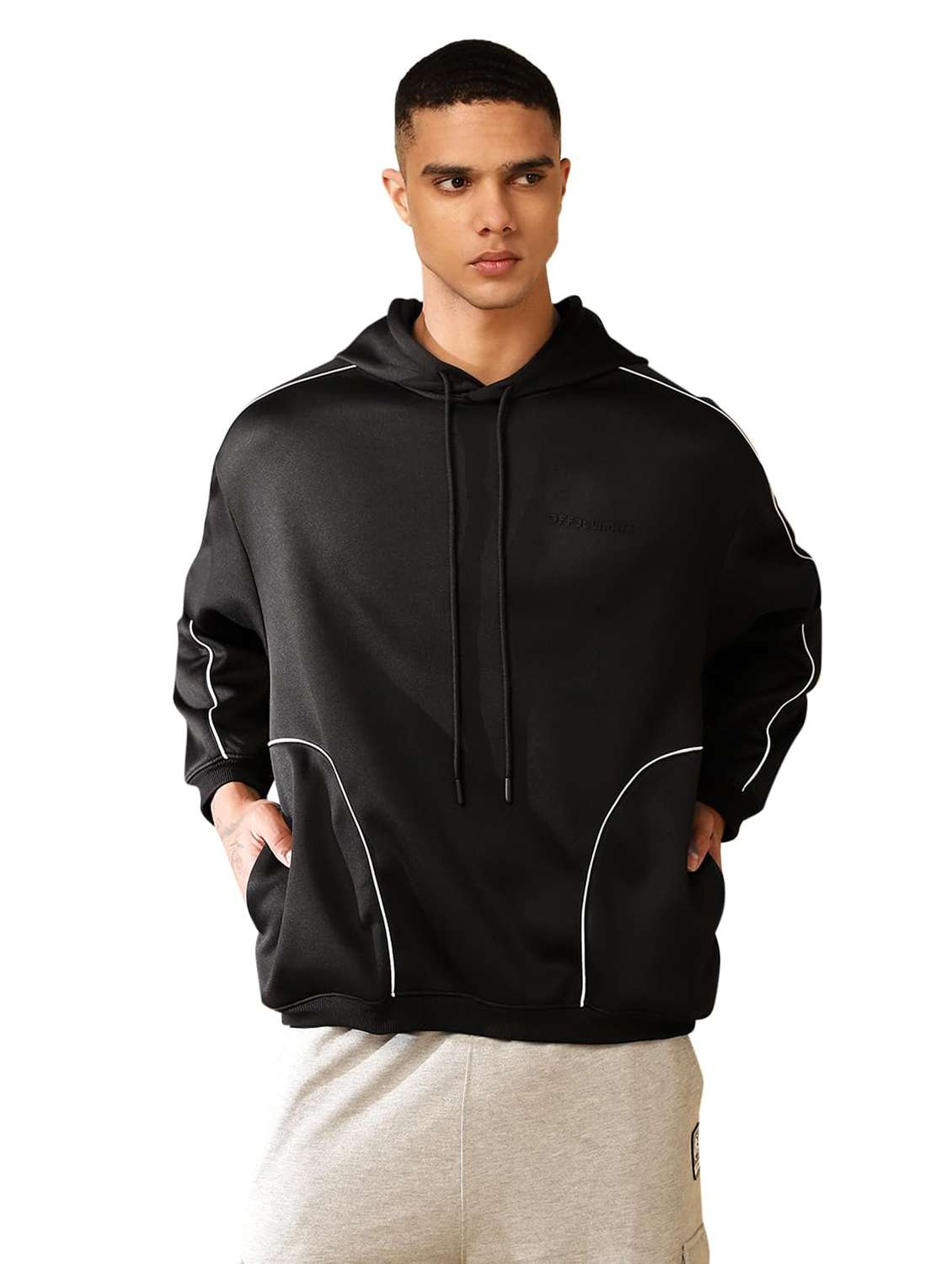 men taped long sleeves hooded sweatshirt