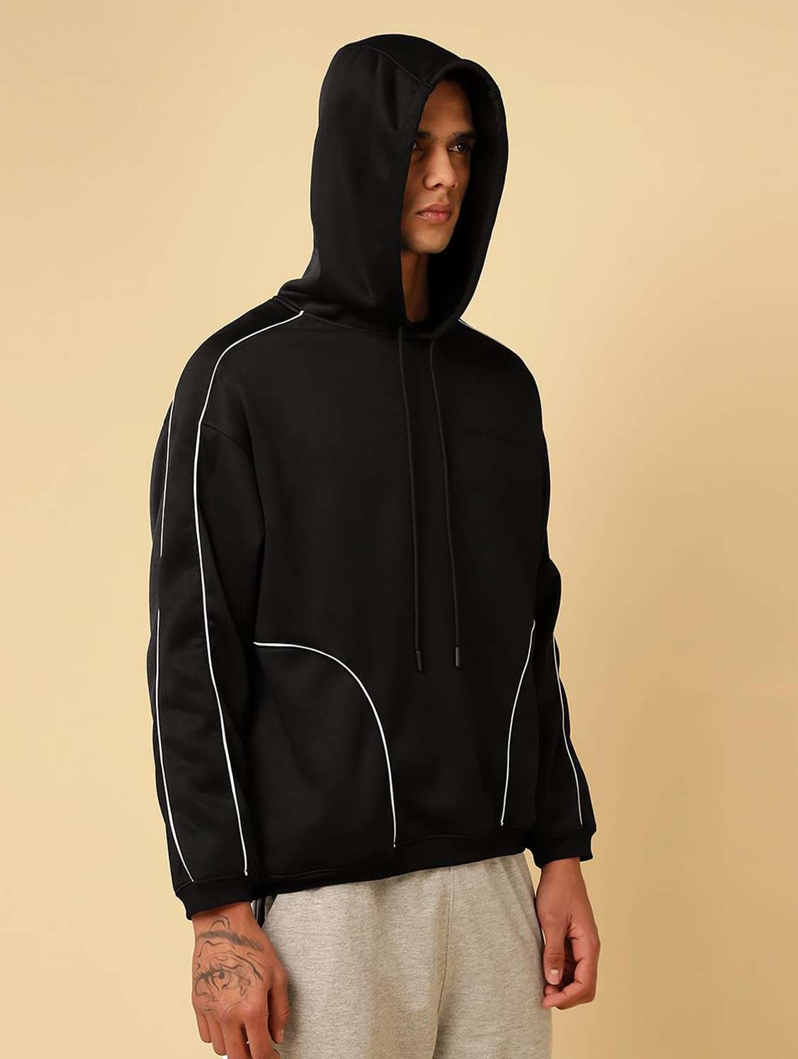 Men Taped Long Sleeves Hooded Sweatshirt - 22581797 -  Standard Image - 3