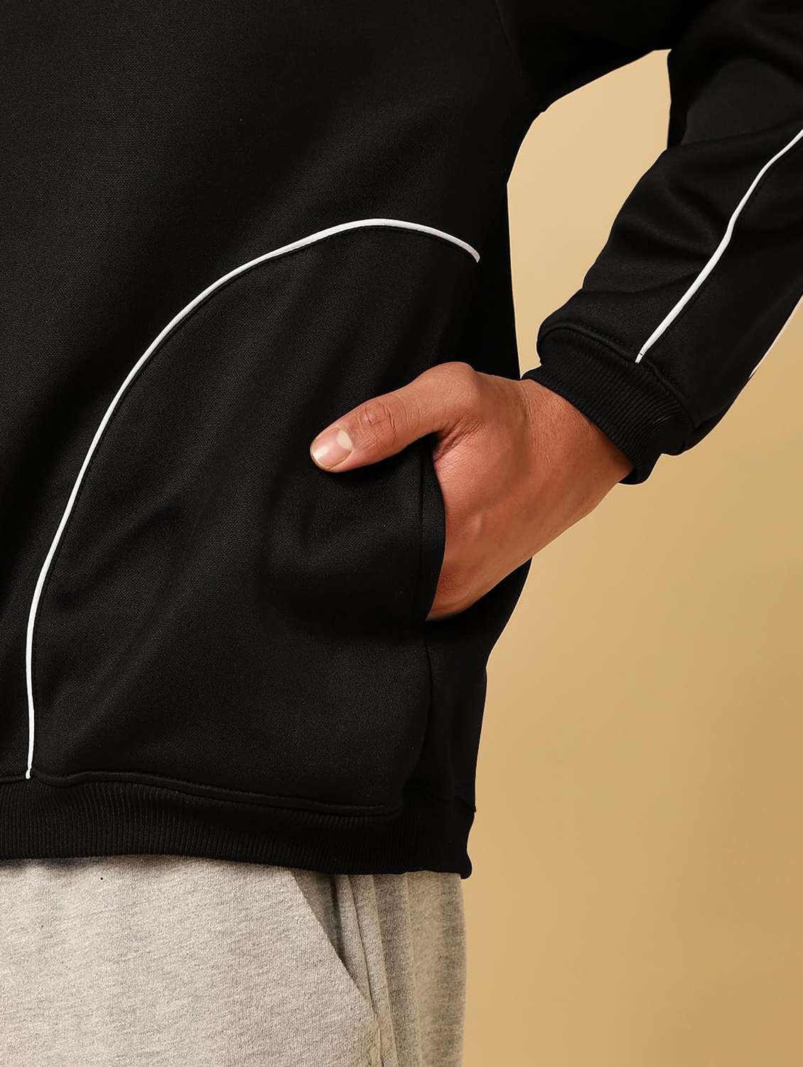 Men Taped Long Sleeves Hooded Sweatshirt - 22581797 -  Standard Image - 5