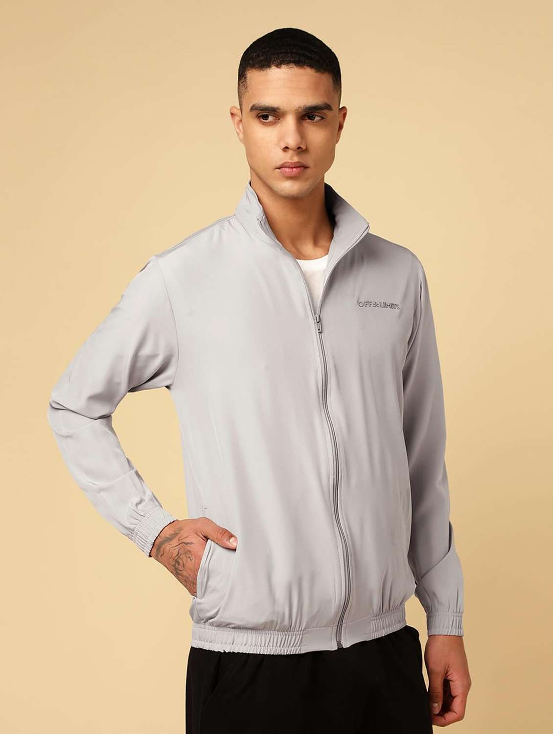 men logo printed long sleeves regular fit jacket