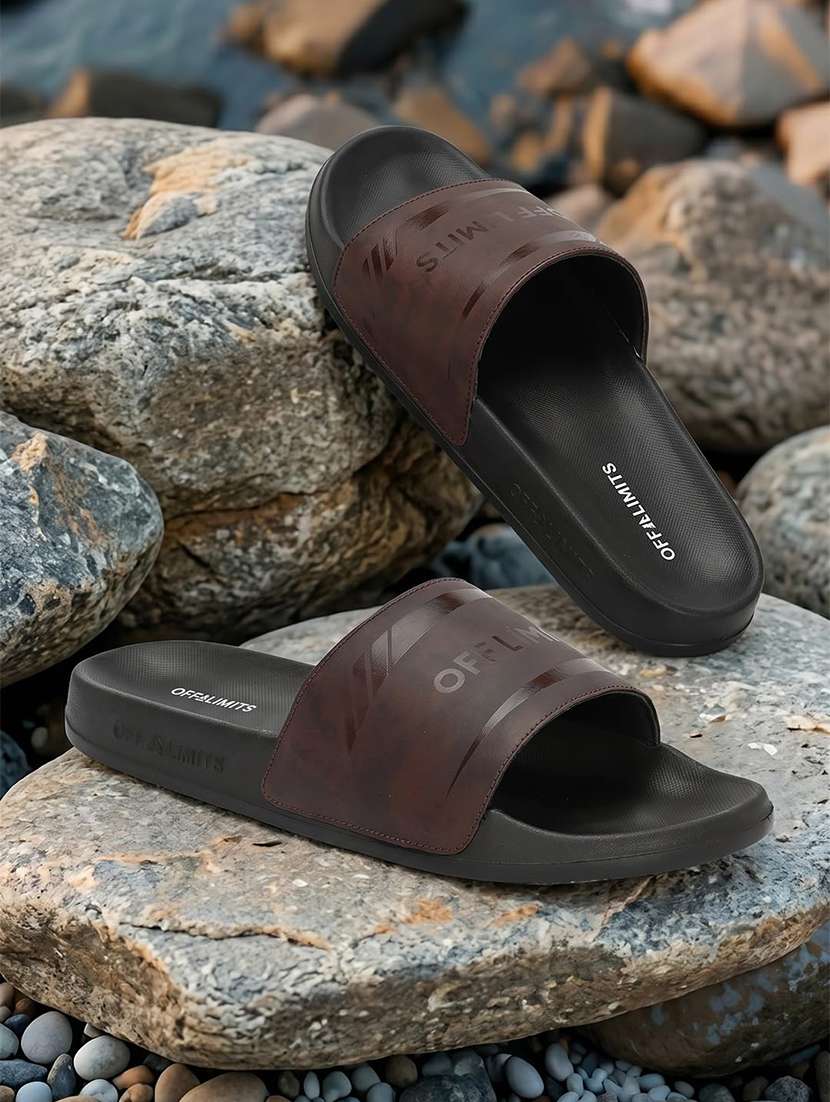 men printed slip on slider