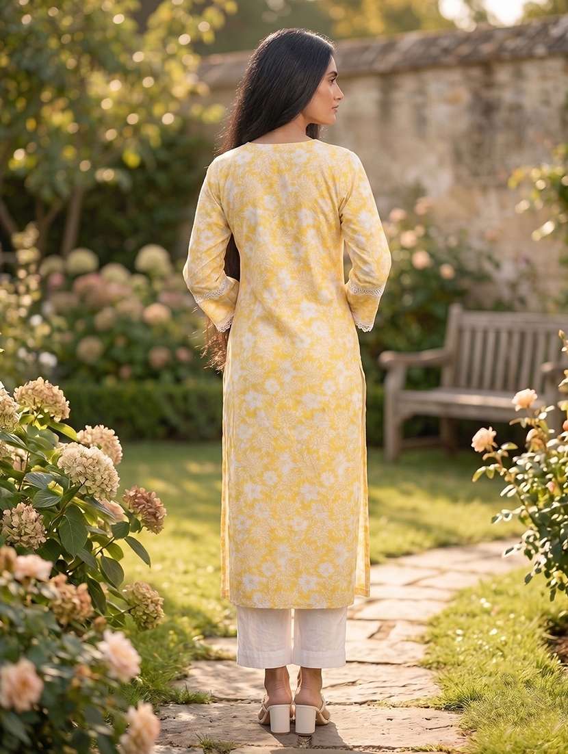 women printed three quarter sleeves straight kurta - 22582493 -  Standard Image - 3