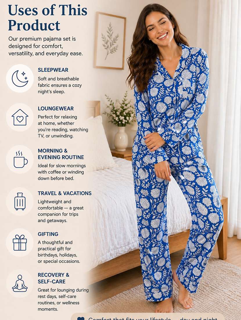 women printed long sleeves pyjama set - 22582514 -  Standard Image - 5