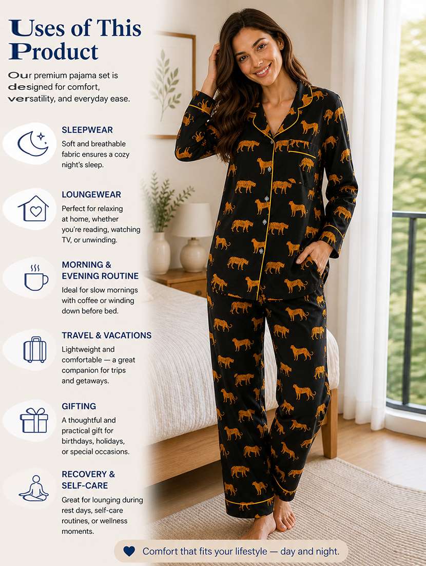 women printed long sleeves pyjama set - 22582519 -  Standard Image - 8