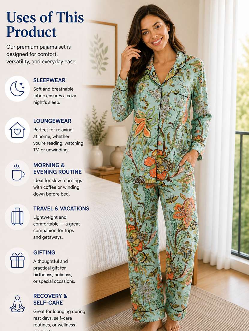 women printed long sleeves pyjama set - 22582520 -  Standard Image - 8