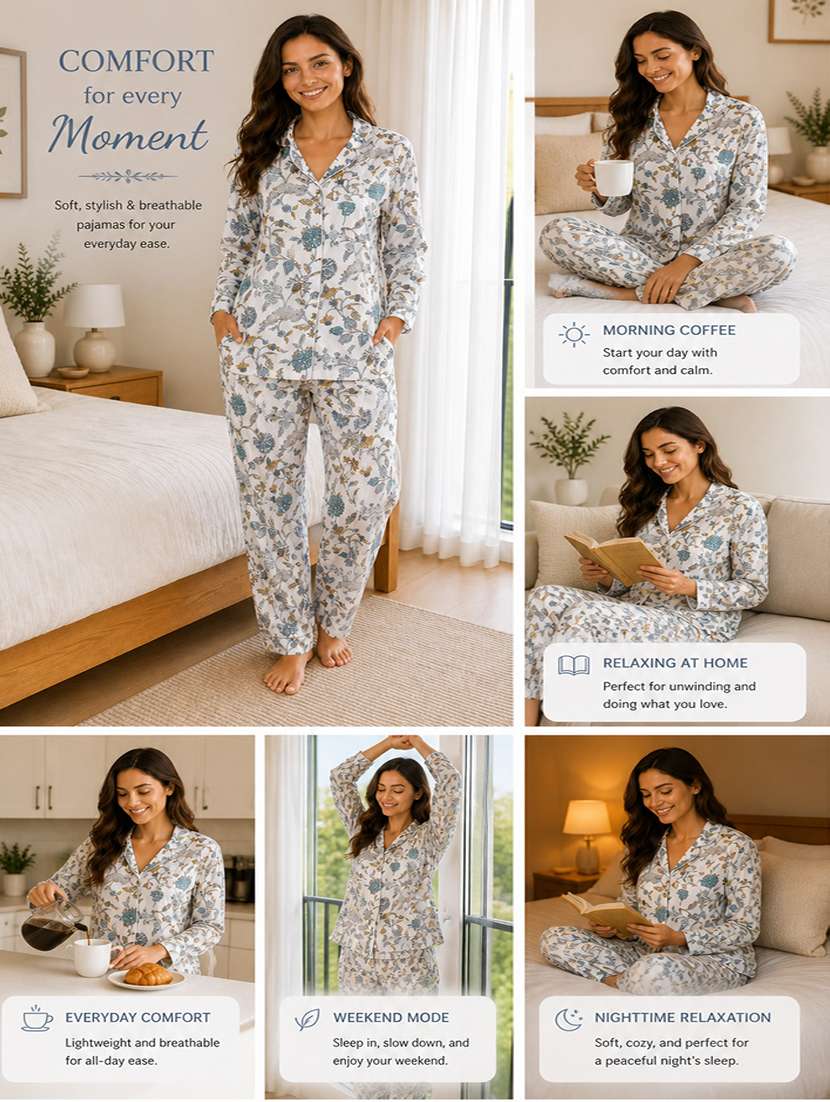 women printed long sleeves pyjama set - 22582521 -  Standard Image - 5