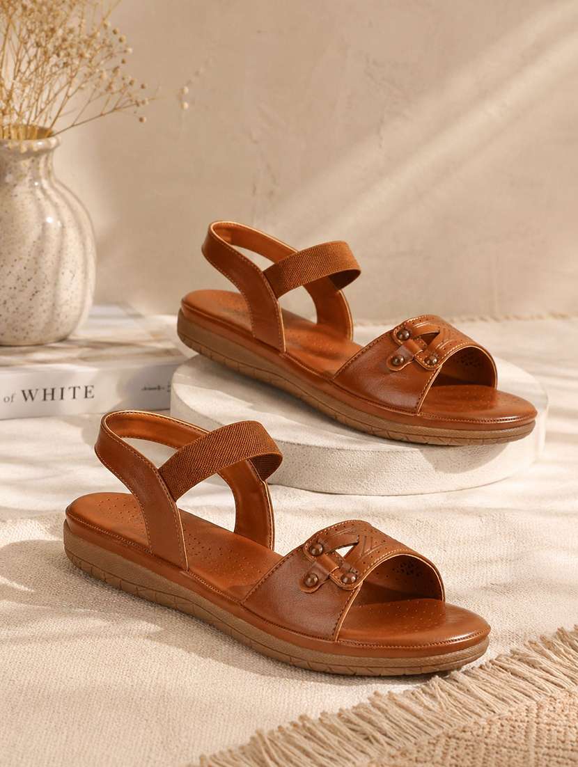 women textured ankle strap sandal