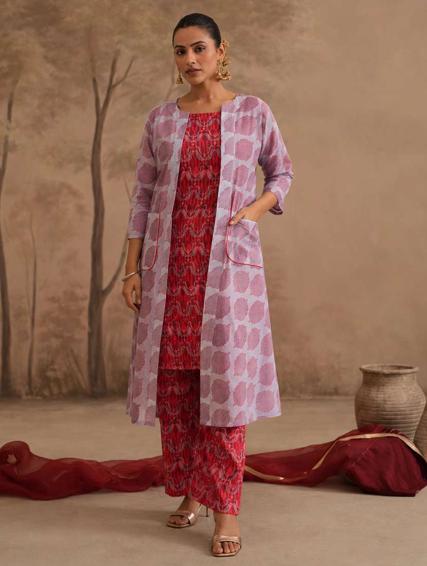 women printed three quarter sleeve kurta pant set