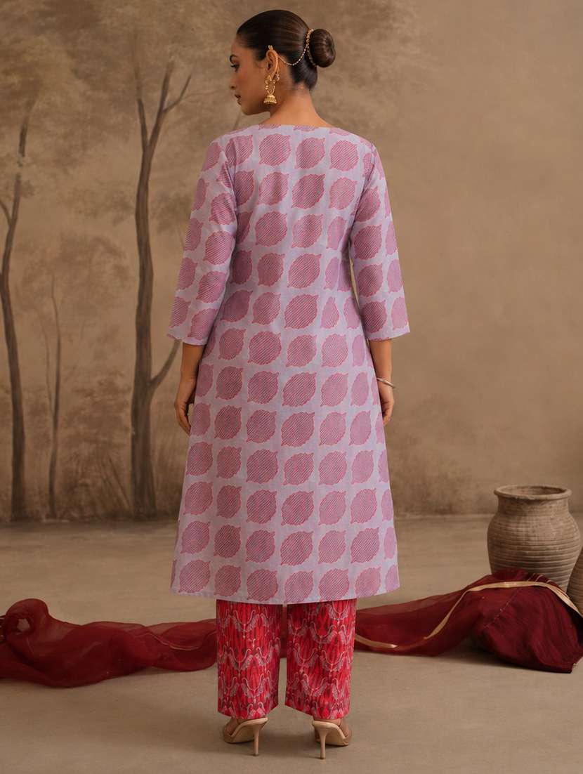 women printed three quarter sleeve kurta pant set - 22582821 -  Standard Image - 3