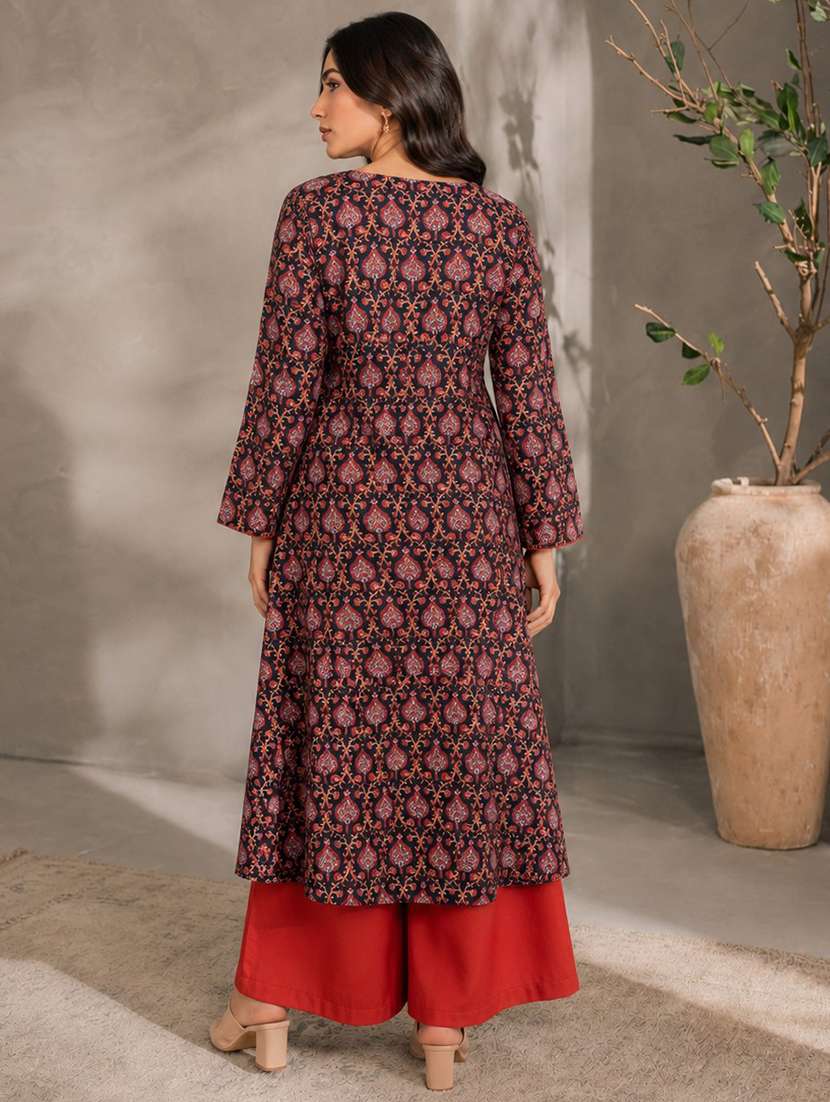 women printed long sleeve kurta pant set - 22582824 -  Standard Image - 3