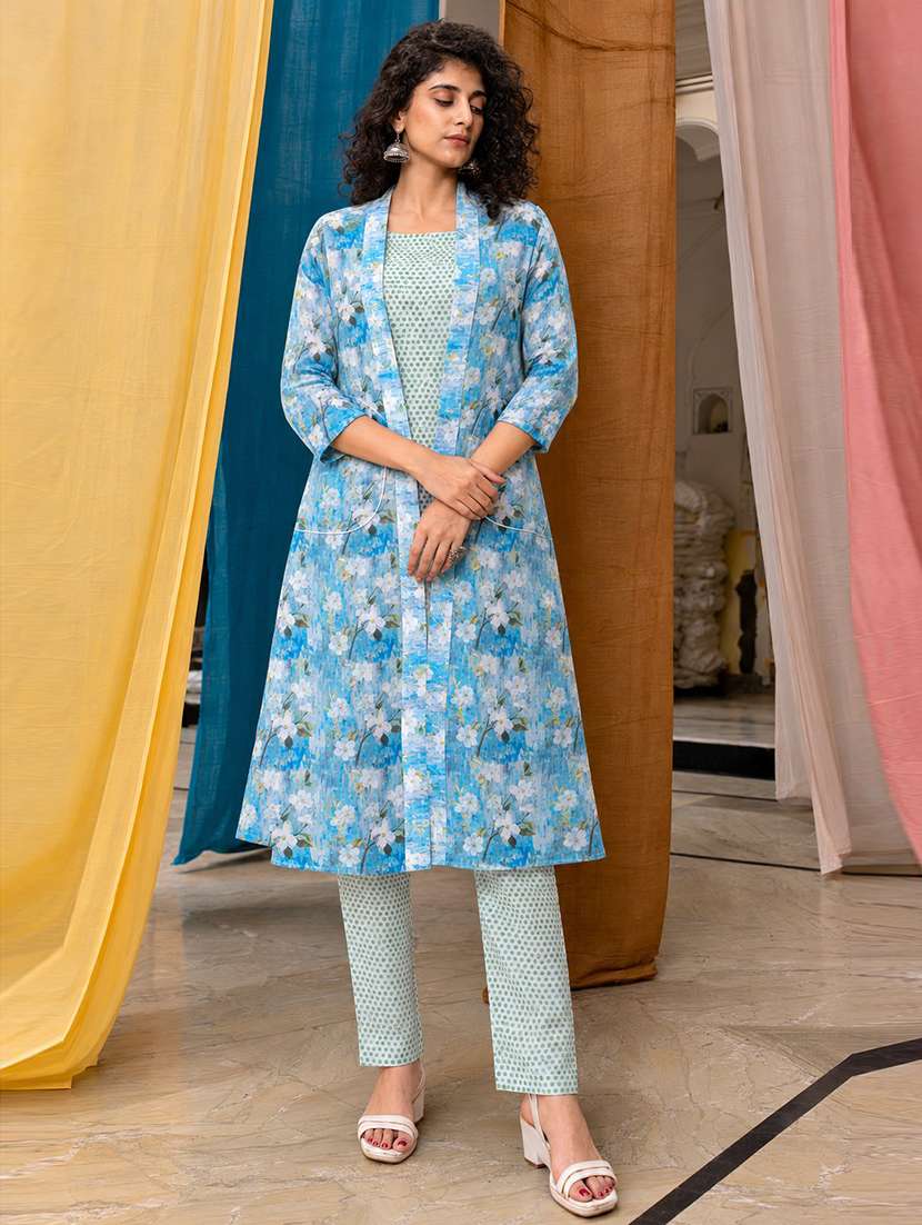 women printed three quarter sleeve kurta pant set