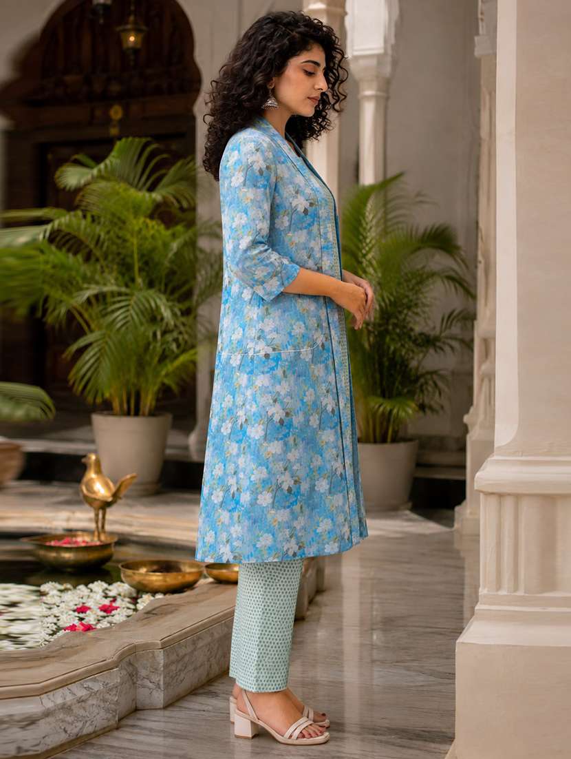 women printed three quarter sleeve kurta pant set - 22582826 -  Standard Image - 3