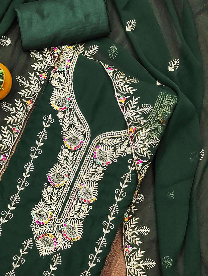 Women Solid With Work Unstitched Suit Set - 22582830 -  Standard Image - 3