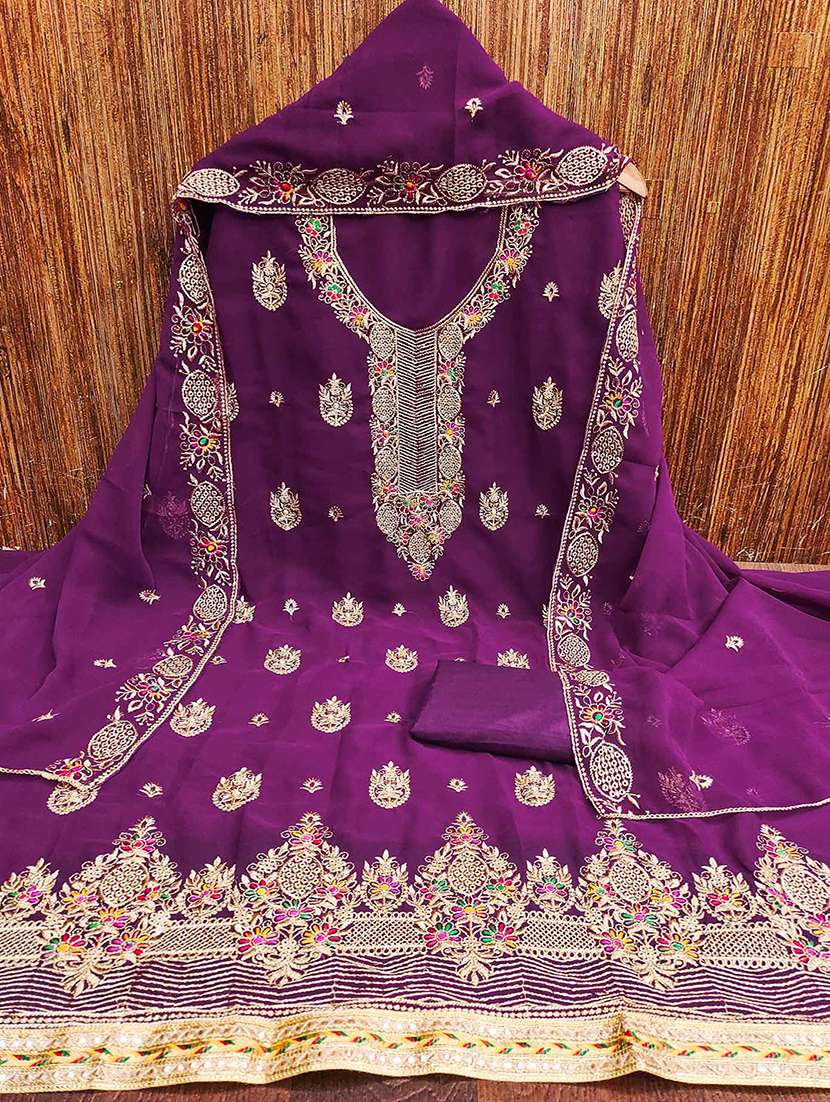 women solid with work unstitched suit set